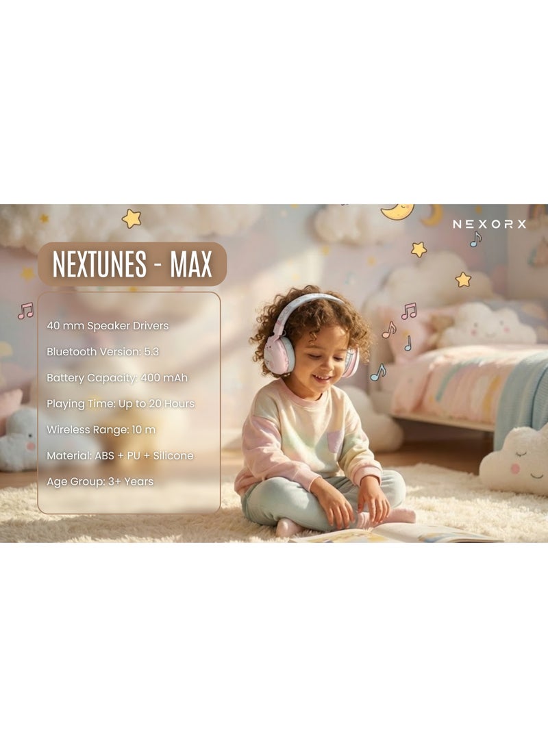 NEXORX NexTunes 002 Kids Headphones – Bluetooth 5.3, 20H Playtime, 85dB Safe Volume Limit, 40mm Drivers, Foldable & Comfortable Design for Ages 3+ PINK/SKY BLUE - Image 2